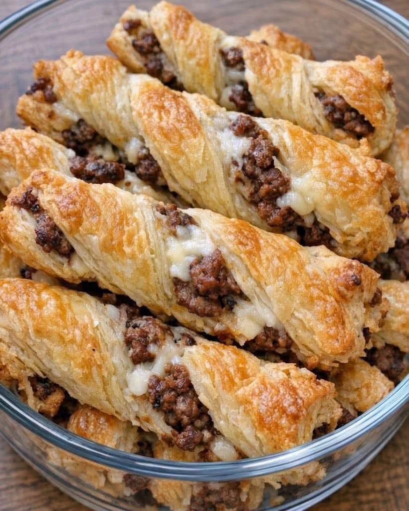 My sister brings these to every August porch party and it only takes 4 ingredients to make a flaky golden crowd pleaser.Full recipe 800935019_122136797324775071_2837366420568532530_n